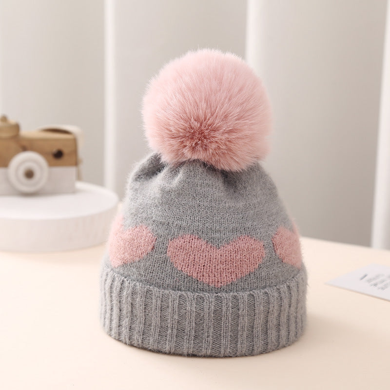 Wholesale Children's Winter Hat Fur Ball Knitted Hat Scarf Gloves Set